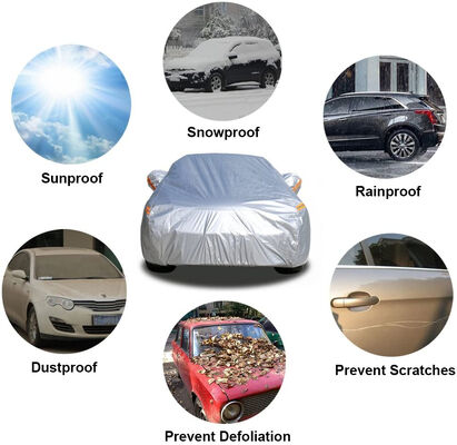 All Weather UV Proof Windproof Car Cover for Automobiles with Reflective Strips and Storage Bag