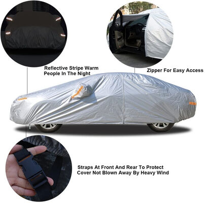 All Weather UV Proof Windproof Car Cover for Automobiles with Reflective Strips and Storage Bag