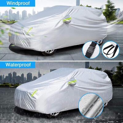 Silver All Weather UV Proof Windproof Car Cover for Auto Protection with Reflective Strips