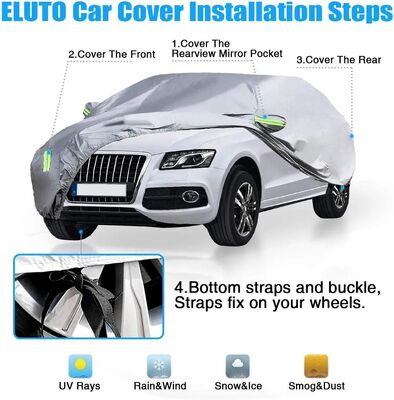 Silver All Weather UV Proof Windproof Car Cover for Auto Protection with Reflective Strips