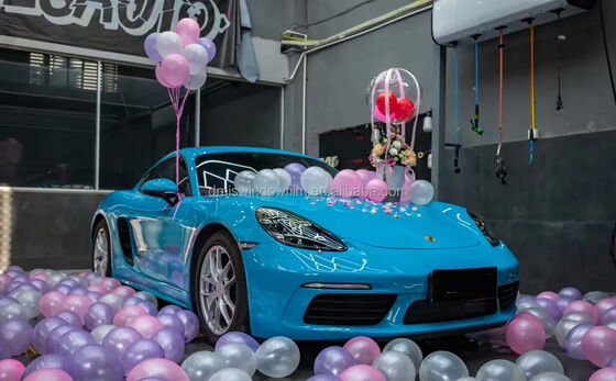 1.52*18m Blue Super Glossy Car Vinyl Wrap with Low Initial Adhesive for Auto Wrapping