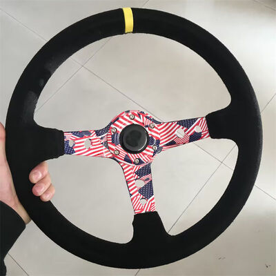 Tiypeor Custom Print Emblem Microfiber Racing Steering Wheel Universal Fit for Rally Cars