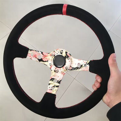 Tiypeor Custom Print Emblem Microfiber Racing Steering Wheel Universal Fit for Rally Cars