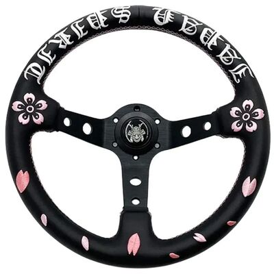 Tiypeor Custom Cherry Blossom Ghost Head Microfiber Leather 350mm Steering Wheel for Universal Cars