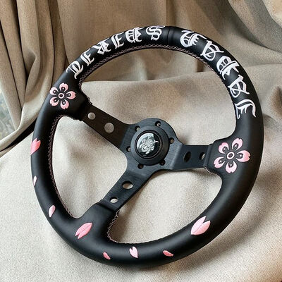 Tiypeor Custom Cherry Blossom Ghost Head Microfiber Leather 350mm Steering Wheel for Universal Cars
