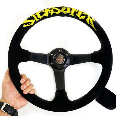Tiypeor 350mm Diameter Suede Leather Deep Dish Racing Sport Steering Wheel with Universal Fit