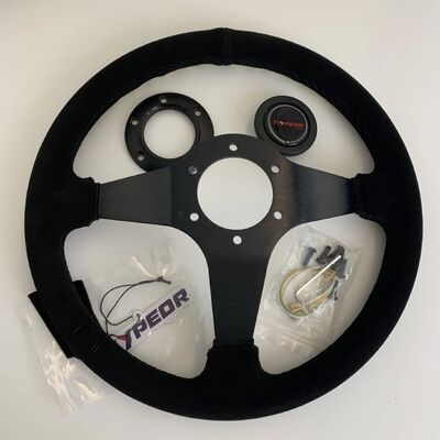 Tiypeor 350mm Diameter Suede Leather Deep Dish Racing Sport Steering Wheel with Universal Fit