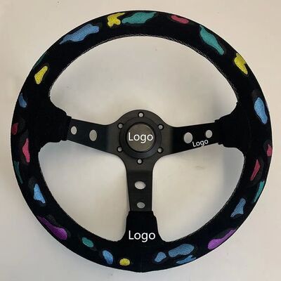 Custom Suede Leather Steering Wheel with Universal Fit and Tail-Flick Design for JDM Cars